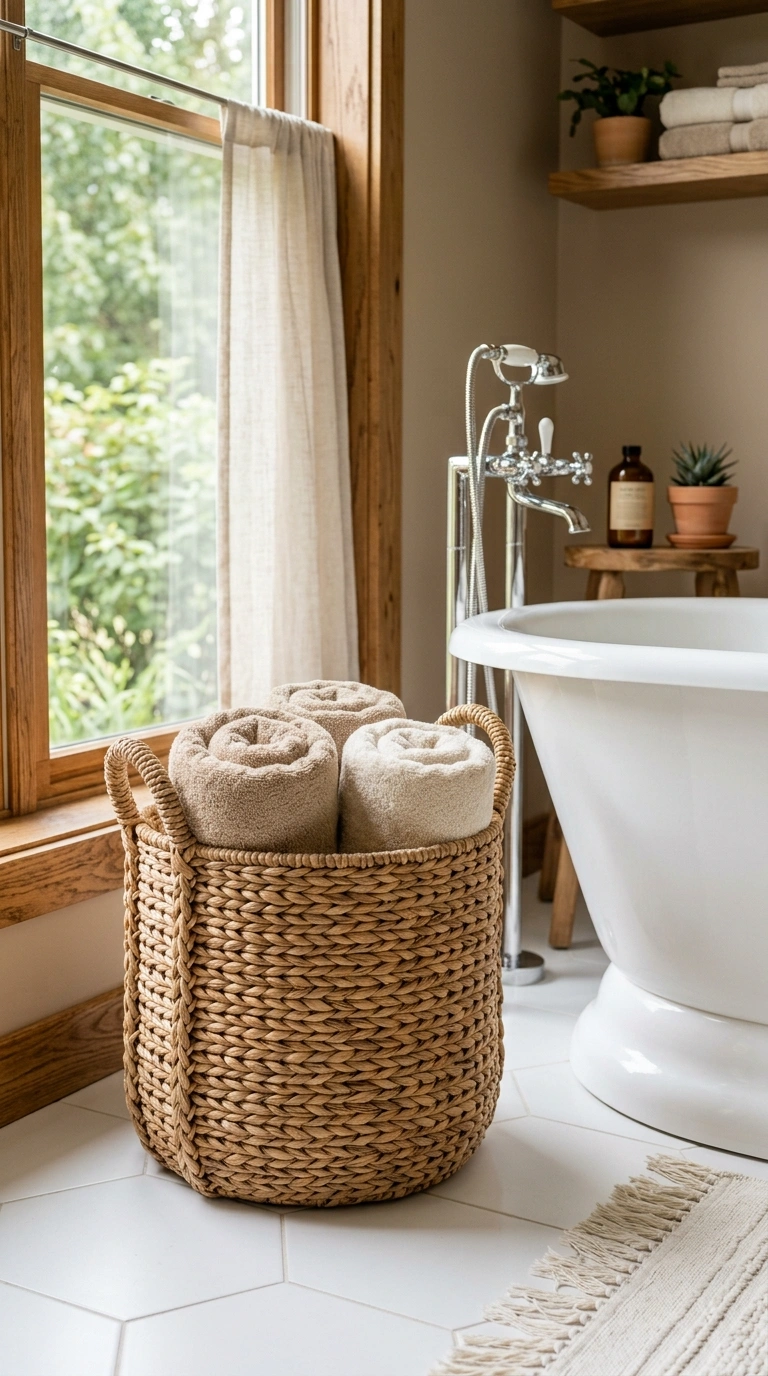 004 Woven Basket Storage A large natural rattan basket