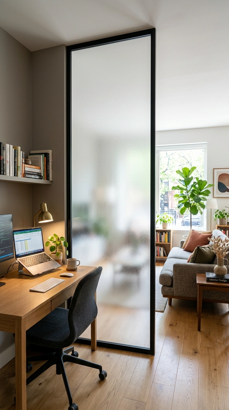 005 5 Glass Panel Partition A frosted glass partition