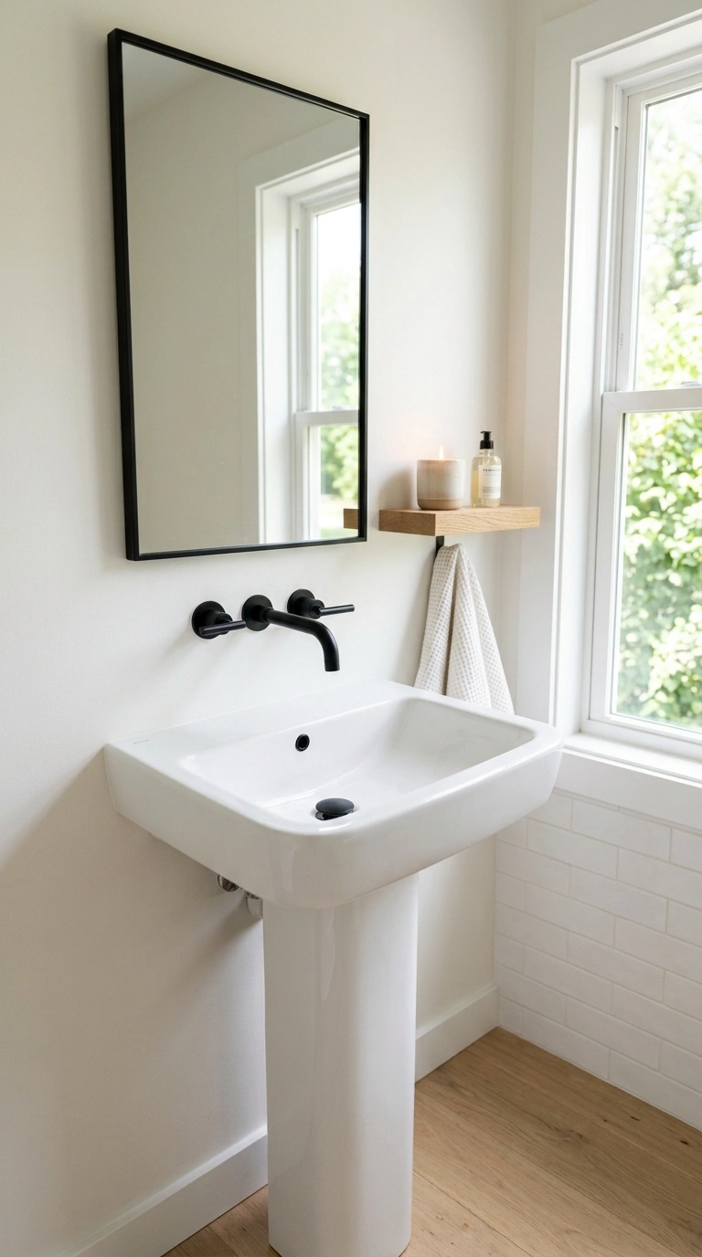005 5 Pedestal Sink Swap A white pedestal sink in a sm