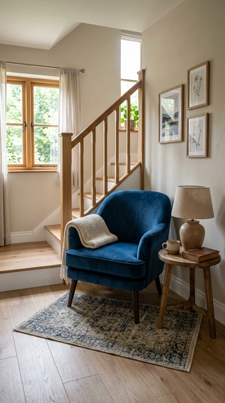 19 Stair Landing Decor Ideas to Make the Most of Your Space 6 005 Accent Chair Landing A stair landing corner with a
