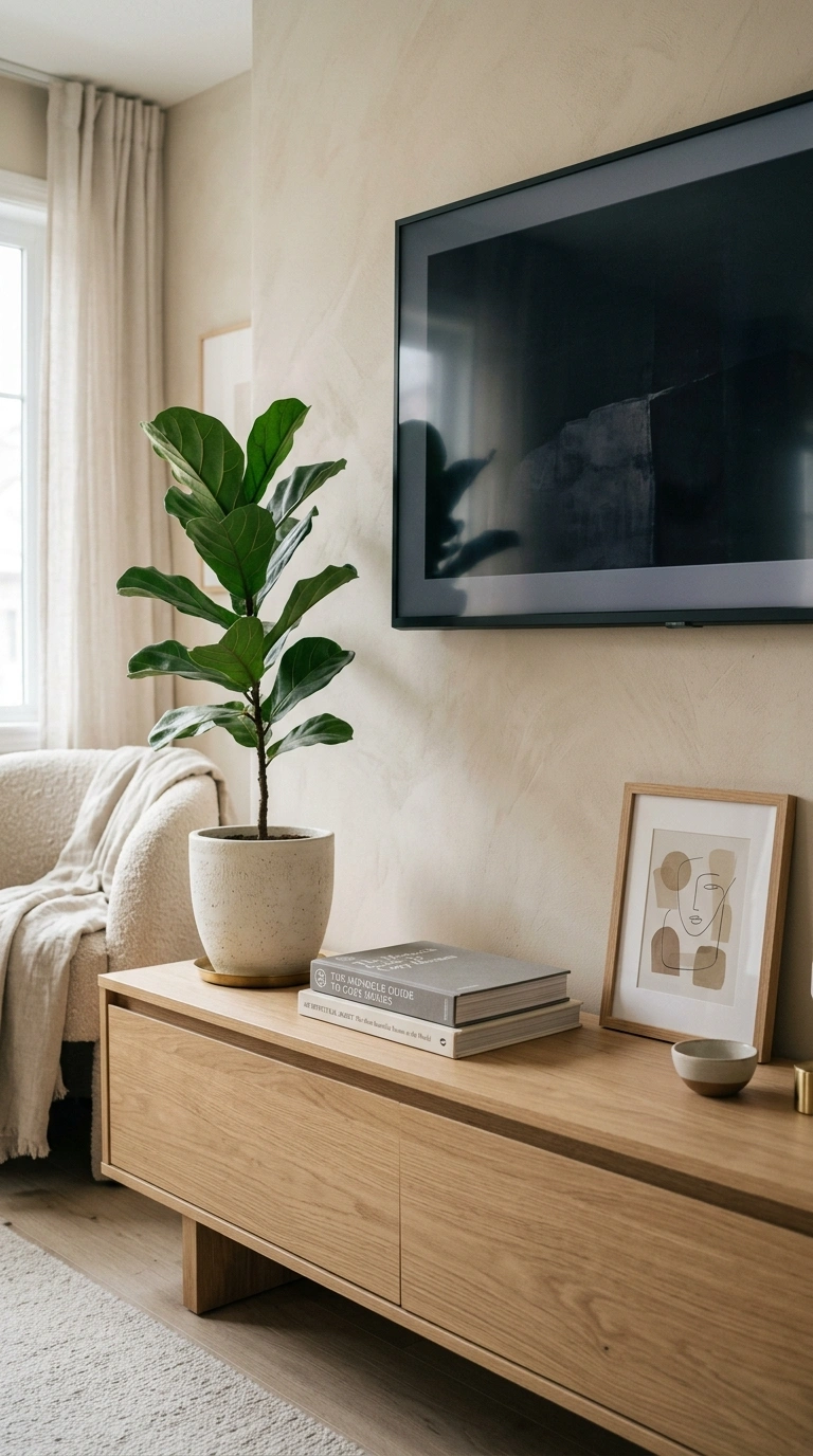 005 Asymmetrical Vignette A TV stand styled with a tal