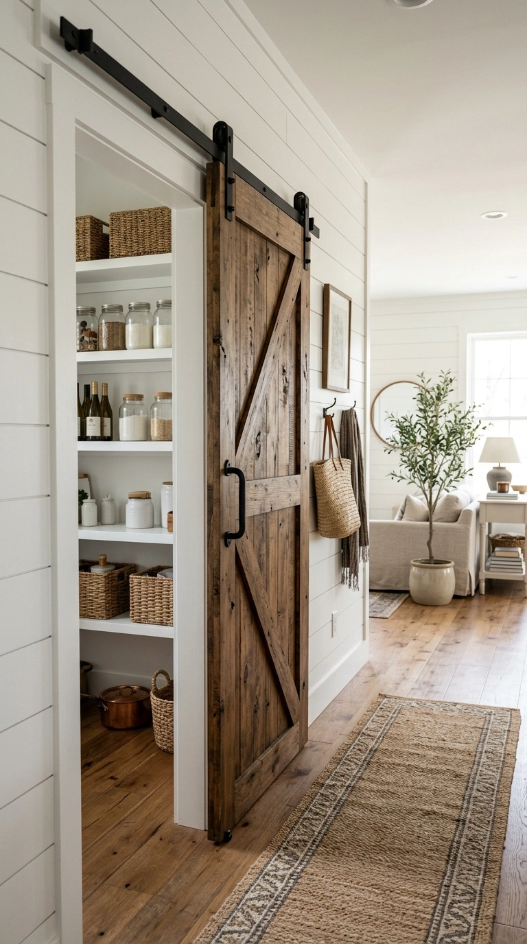 005 Barn Door Room Divider A farmhouse hallway featuri