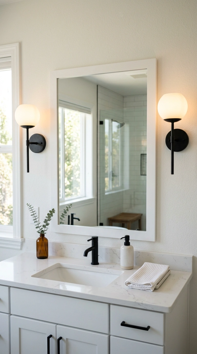 005 Bathroom Vanity Sconce A white bathroom vanity mir 1