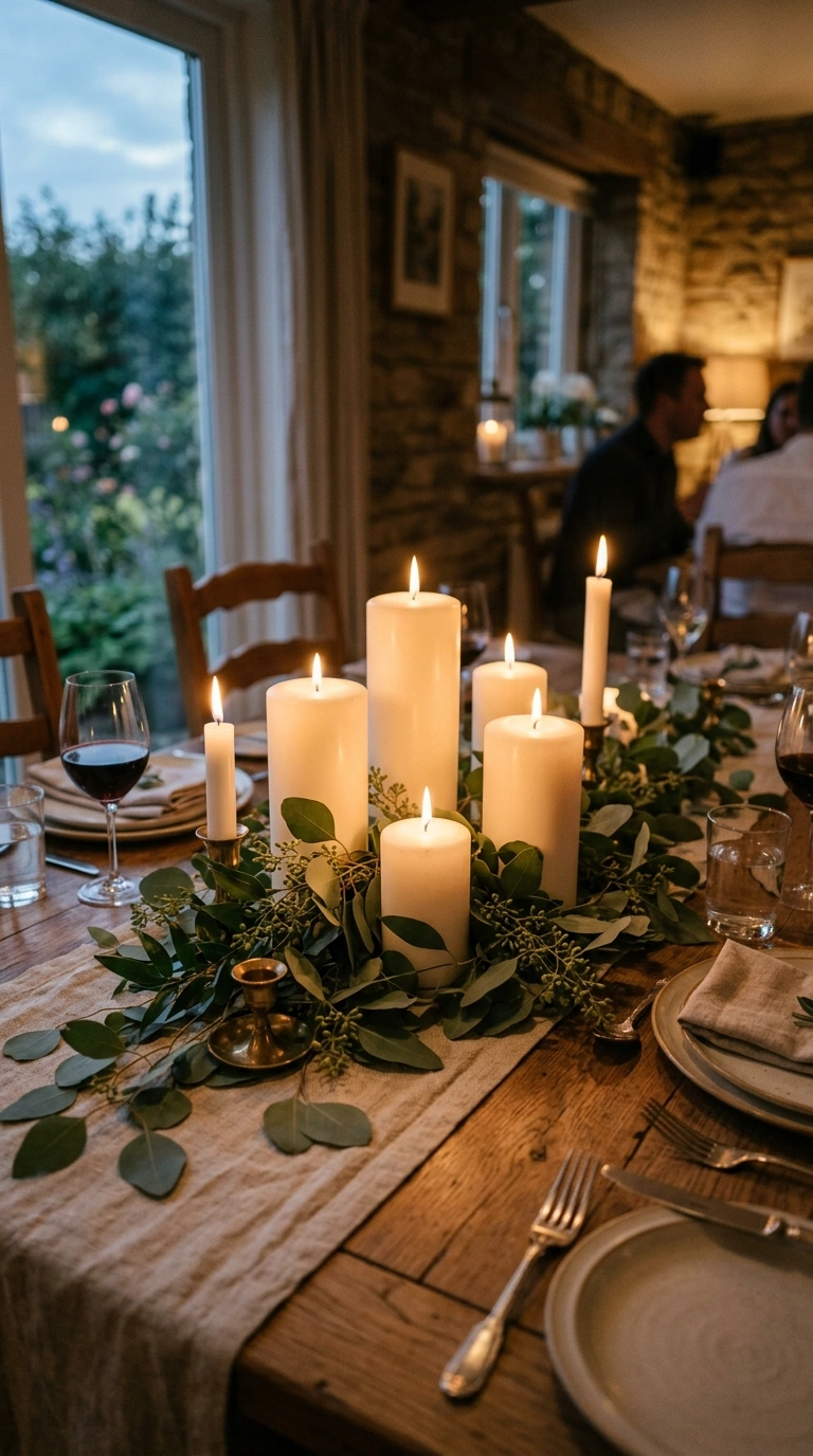 005 Candle And Greenery Mix A wood dining table set wi 1