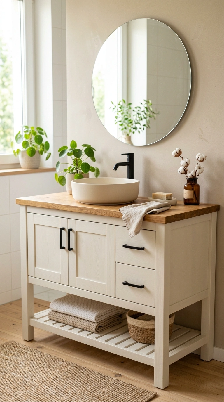 005 Cream Vanity Wood Top A cream painted bathroom van