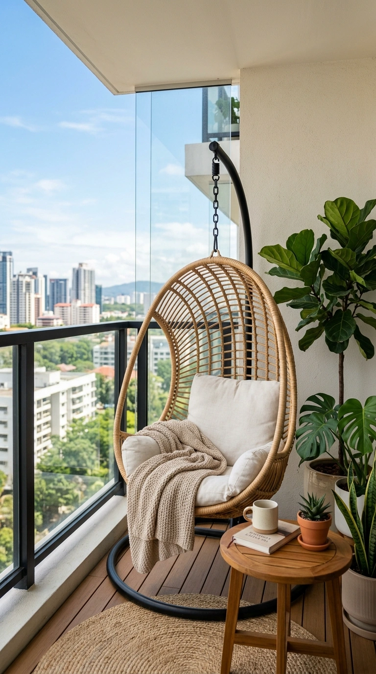 005 Hanging Chair Corner A condo balcony corner with a