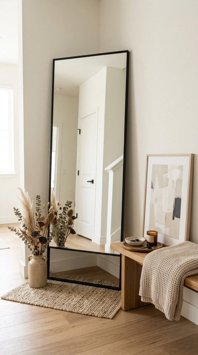18 Jaw-Dropping Entryway Mirror Ideas You'll Love 6 005 Leaning Mirror Corner A wide tall mirror leaning a