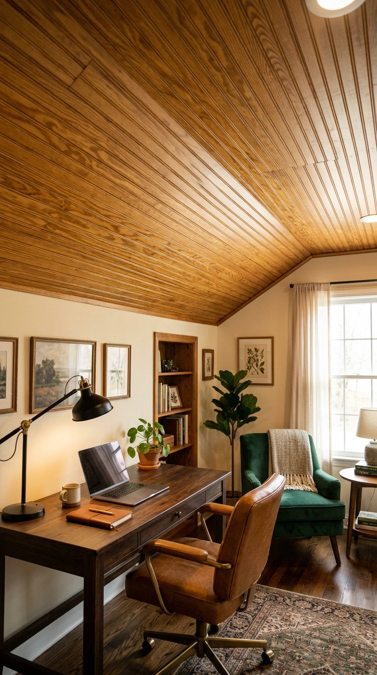 005 Natural Wood Stained A warm home office with a hon