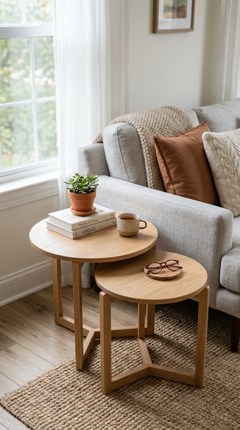 005 Nesting Side Tables A set of two round nesting sid