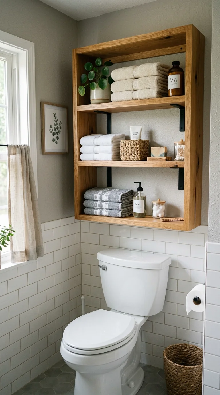 19 Bathroom Remodel Ideas to Refresh Your Space 6 005 Open Shelf Storage Wood open shelving mounted abov