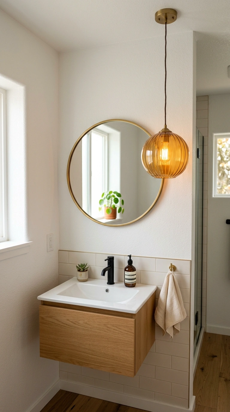 005 Retro Pendant Light A small bathroom with an amber