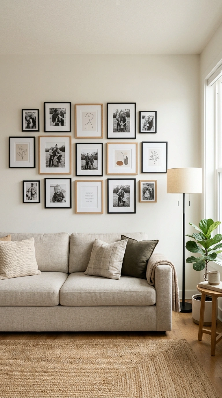 19 Easy Wall Ideas To Make Any Room Look New 6 005 Simple Gallery Wall A living room wall above a sof