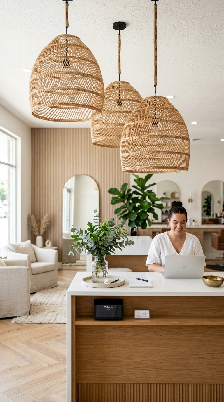 22 Stunning Beauty Salon Interior Design Ideas on a Budget 6 005 Statement Pendant Lights A salon reception desk be