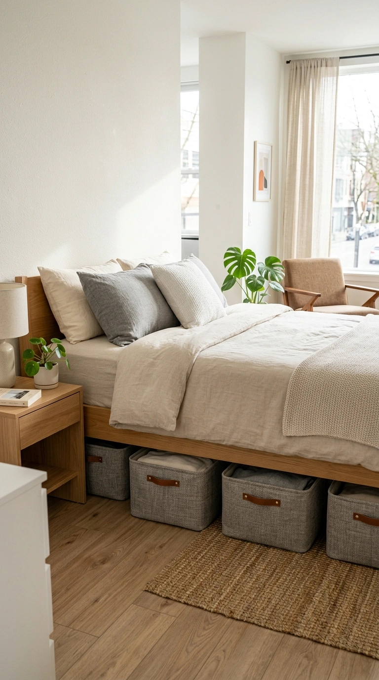 005 Under Bed Storage Bins A bed frame in a studio apa