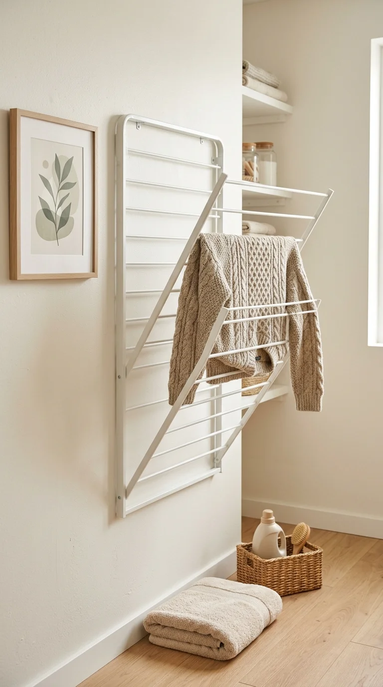 005 Wall Drying Rack A white wall mounted drying rack