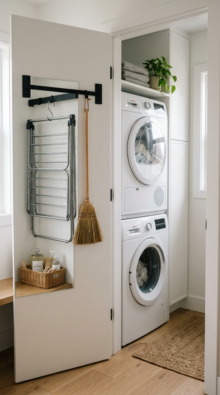 18 Inspiring Super Small Laundry Room Ideas for Apartment Renters 6 005 Wall Mounted Rack A narrow laundry closet with a m