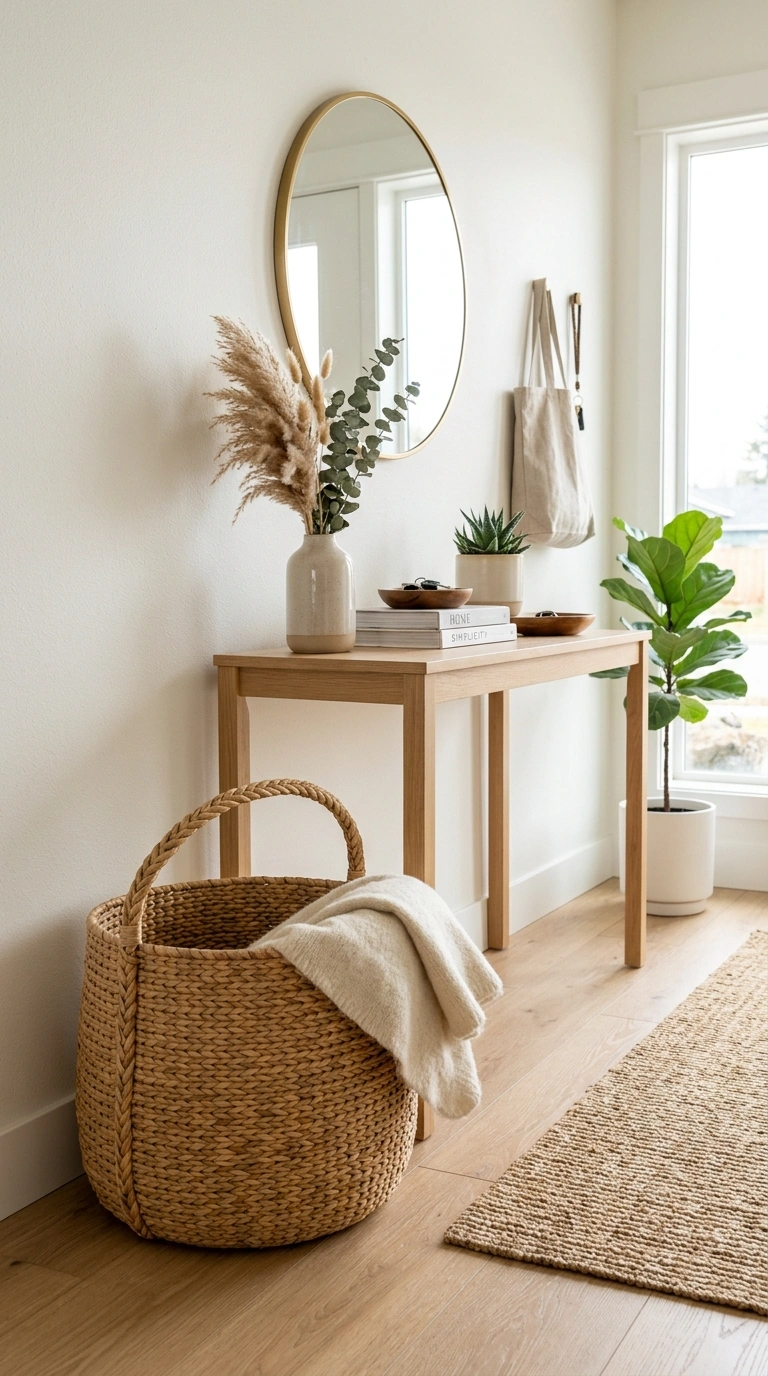 005 Woven Basket Base An entryway with a natural ratta