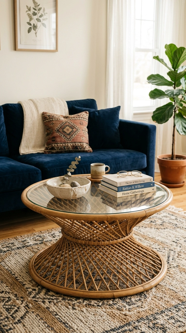 006 6 Rattan Coffee Table A round rattan coffee table