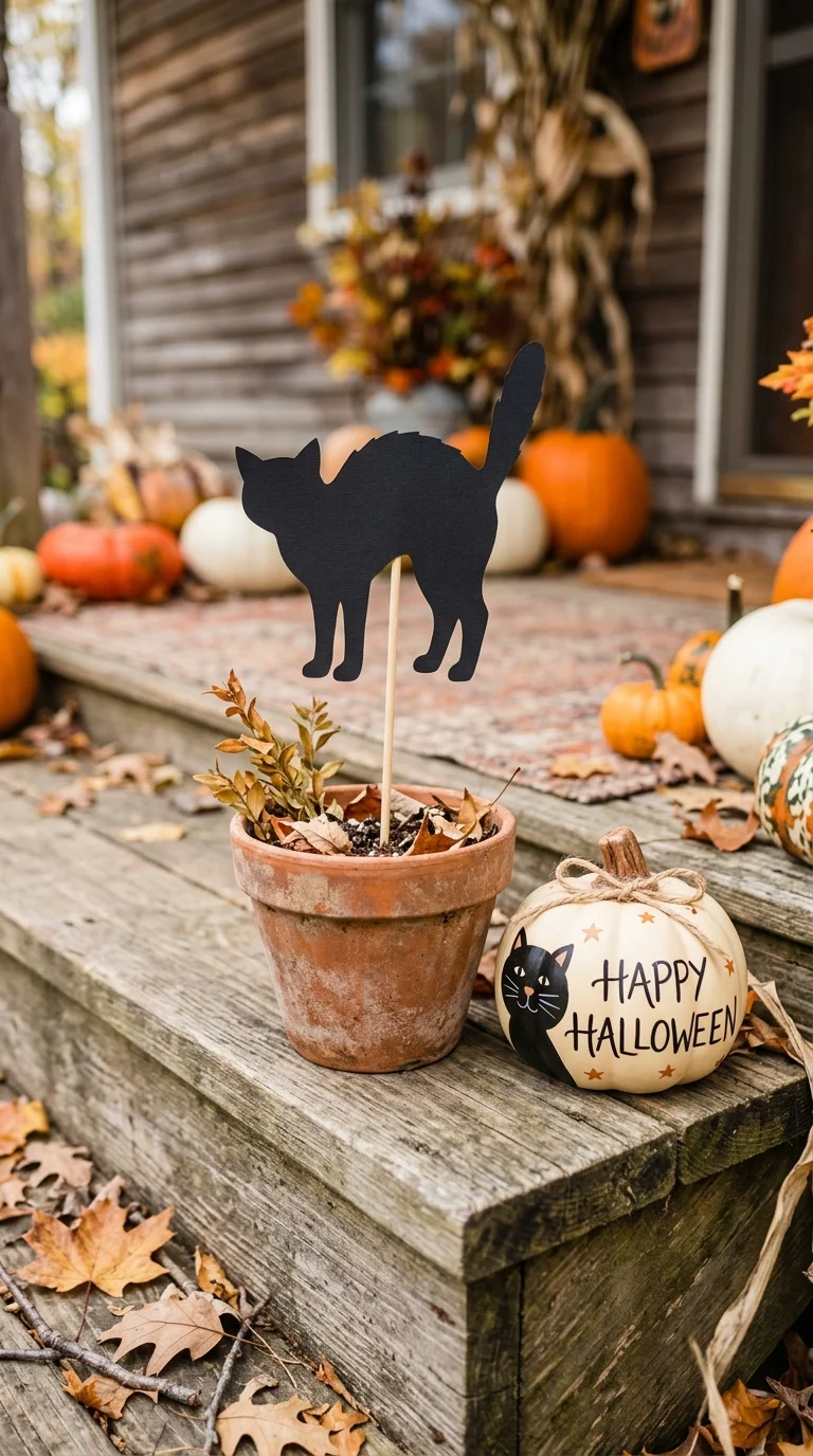 21 Dollar Tree Halloween DIY Ideas for a Spooky Home 7 006 Black Cat Silhouette A black cardstock cat silhoue