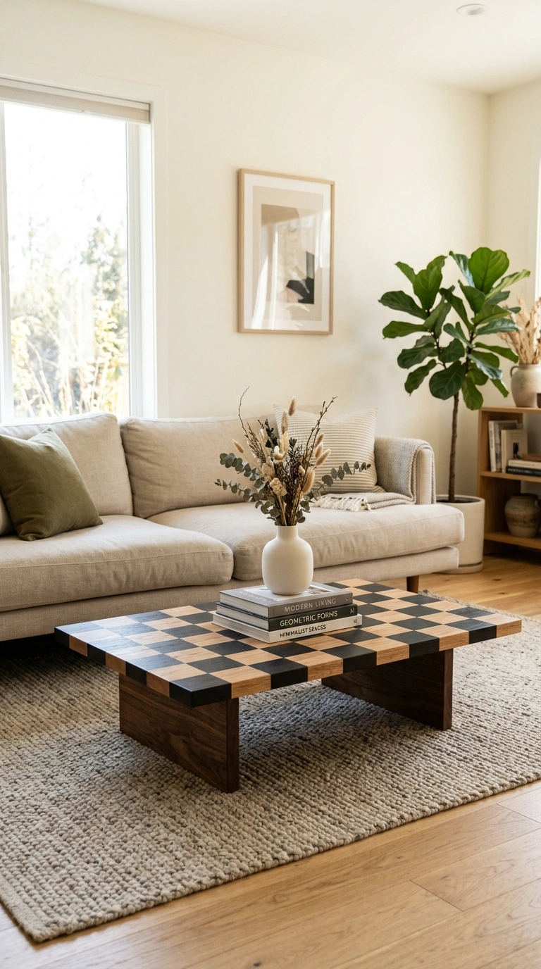 15 Stylish Living Room Trends for 2026 to Inspire Your Next Makeover 7 006 Checkerboard Coffee Table A living room with a low