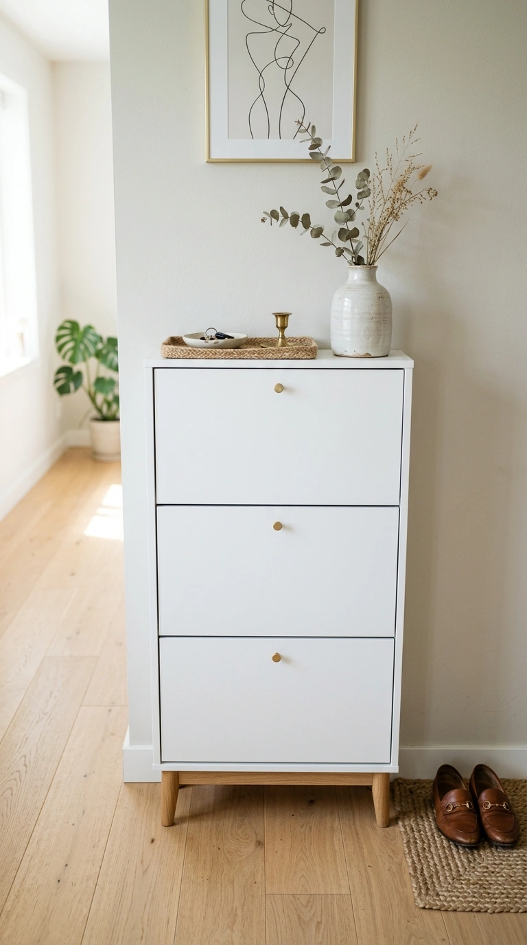 23+ Stunning Entryway Decor Ideas To Try Now 7 006 Closed Shoe Cabinet A slim white shoe cabinet on s