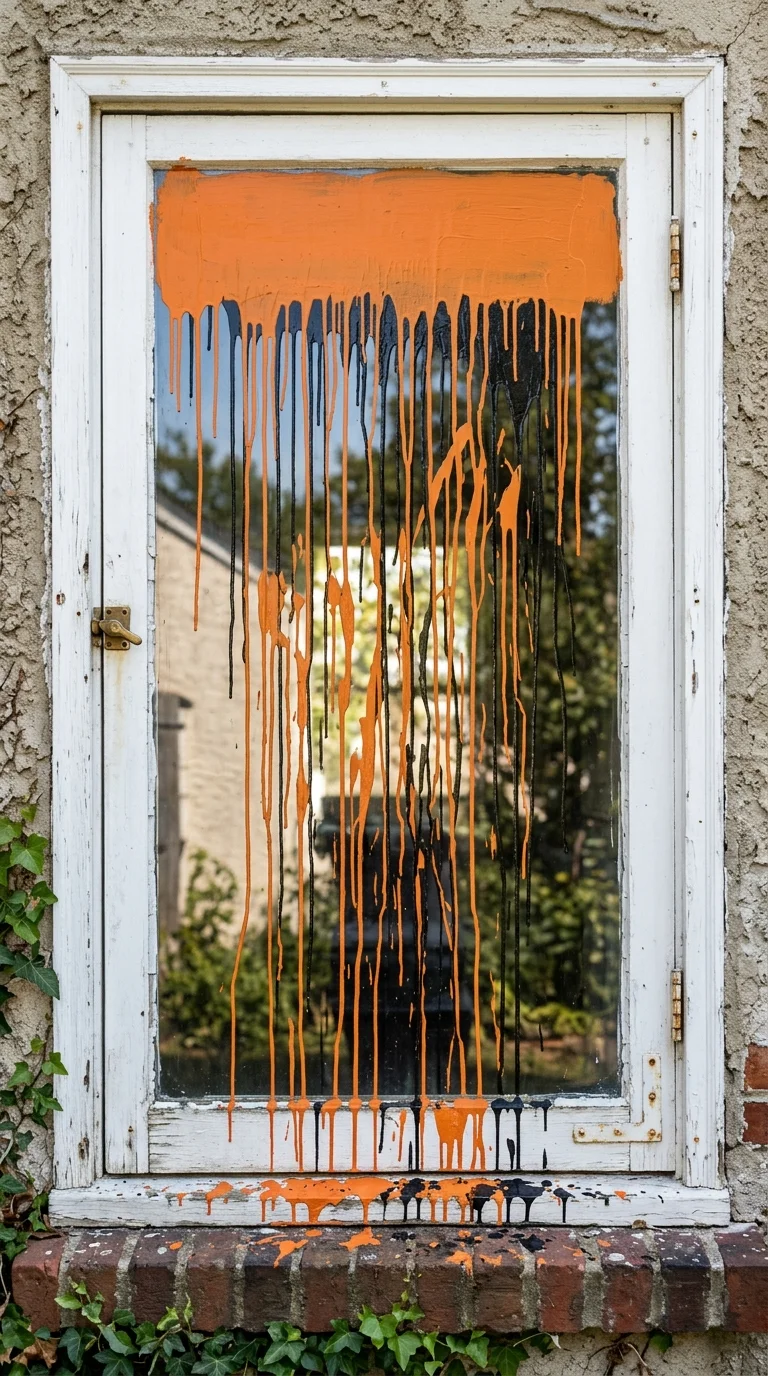 22 Halloween Window Painting Ideas to Make Your Home Stand Out 7 006 Dripping Orange Drips A home window with a solid o