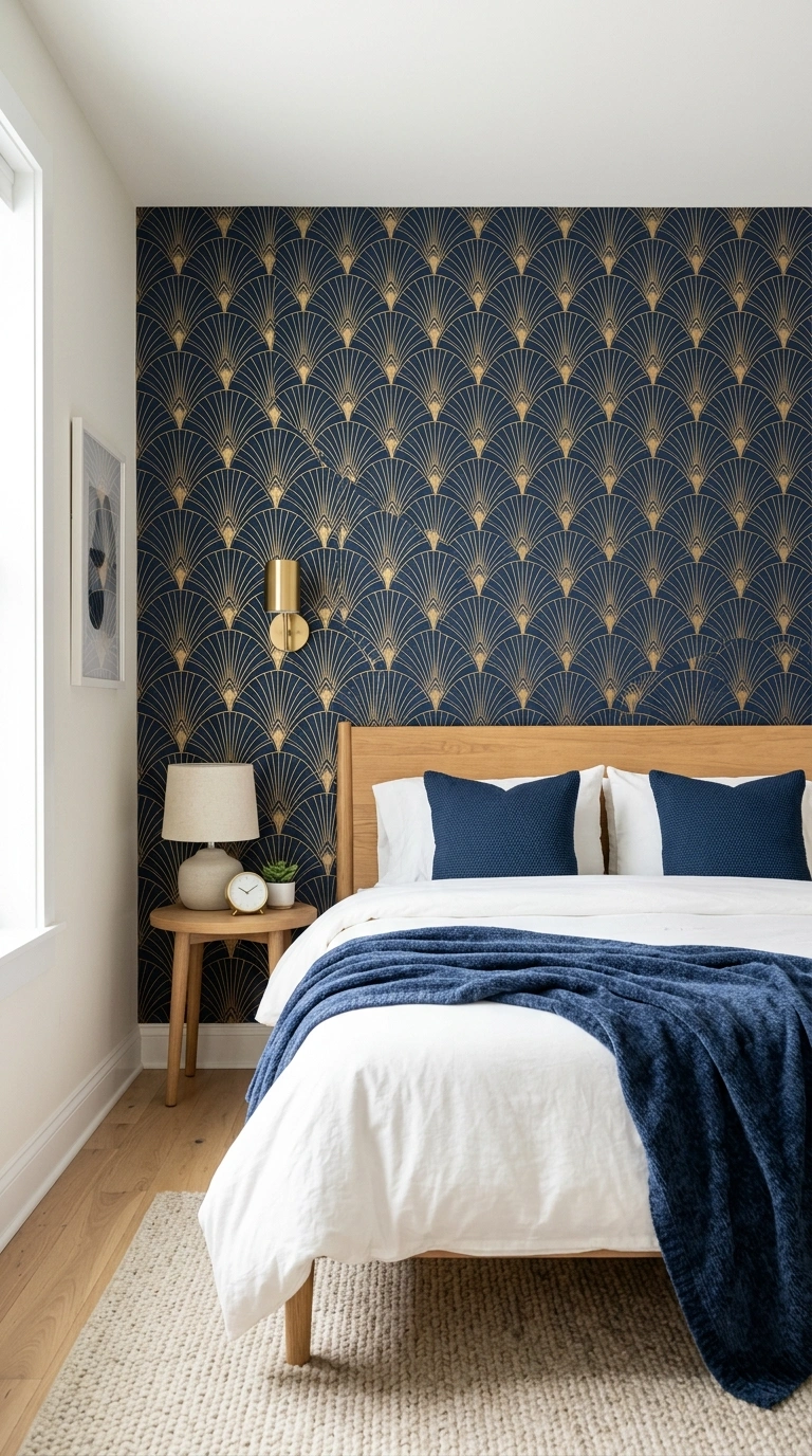 15 Modern Art Deco Home Decor Ideas for a Stylish Home 6 006 Fan Pattern Wallpaper A bedroom accent wall covere