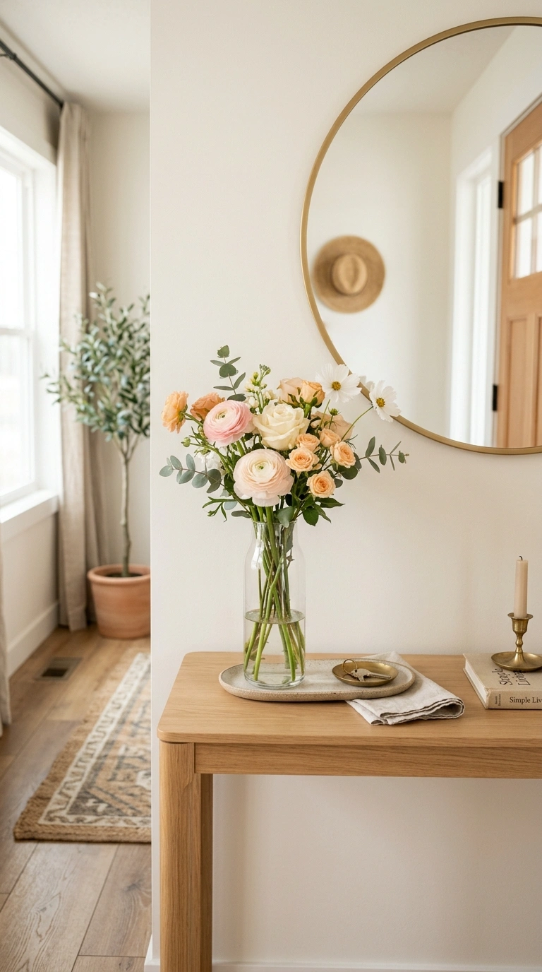 006 Fresh Flower Vase An entryway table with a slim gl