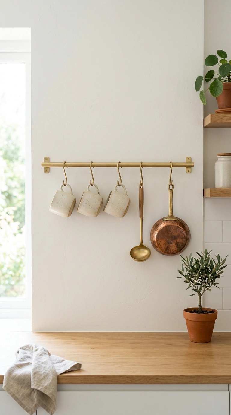 006 Hanging Rail Storage A brushed brass wall rail abo