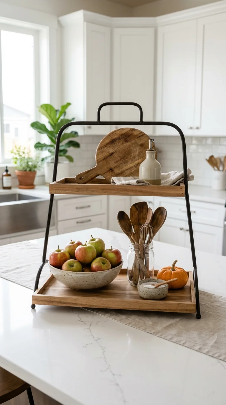 006 Kitchen Island Tray A sturdy tiered tray on a whit