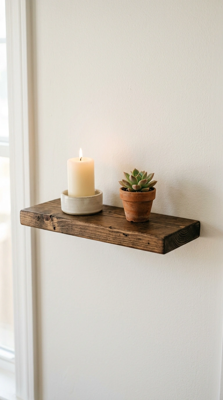 006 Mini Wood Shelf A small stained wood floating shel