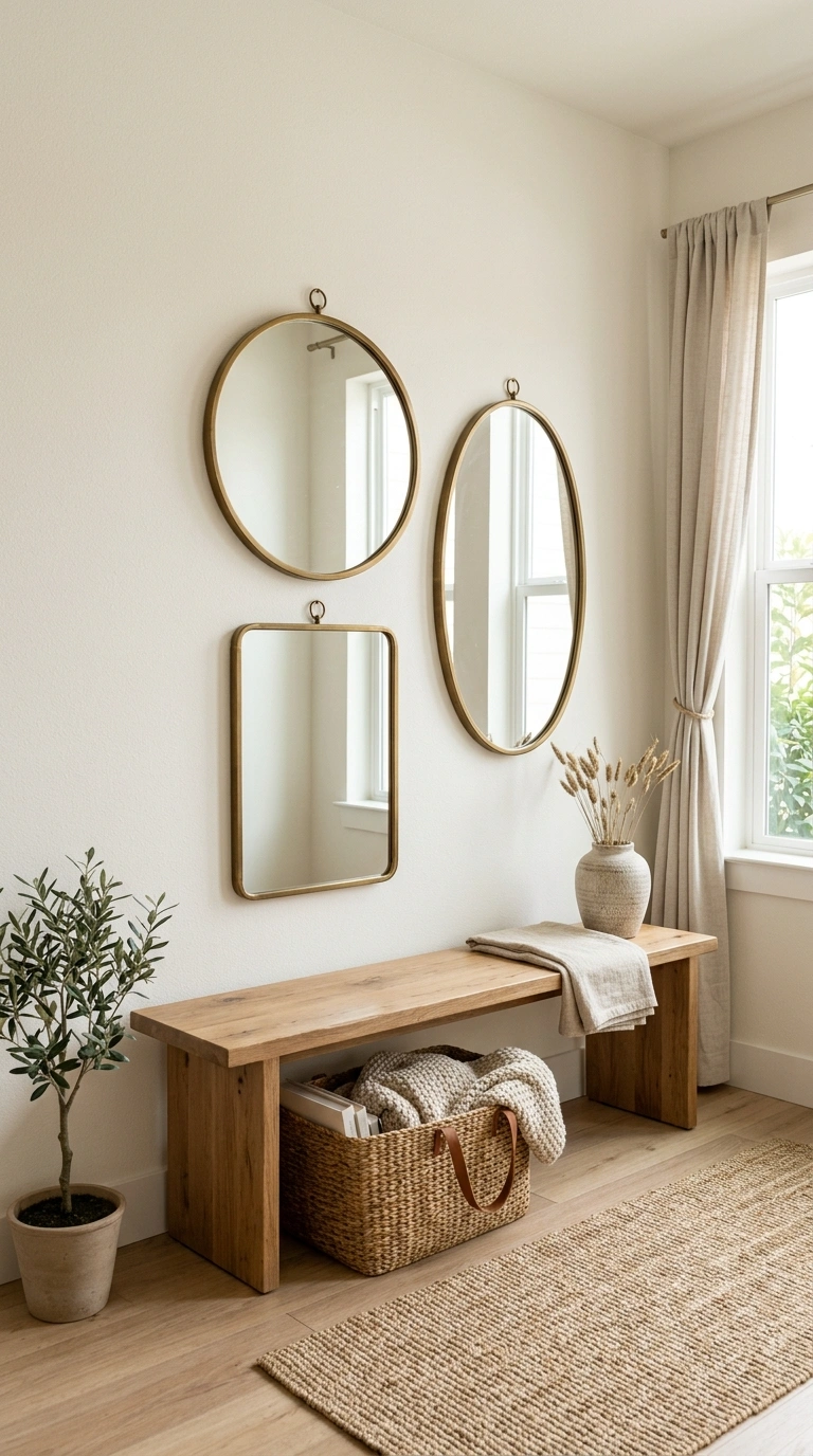 18 Jaw-Dropping Entryway Mirror Ideas You'll Love 7 006 Mirror Gallery Wall Three mirrors in brass frames