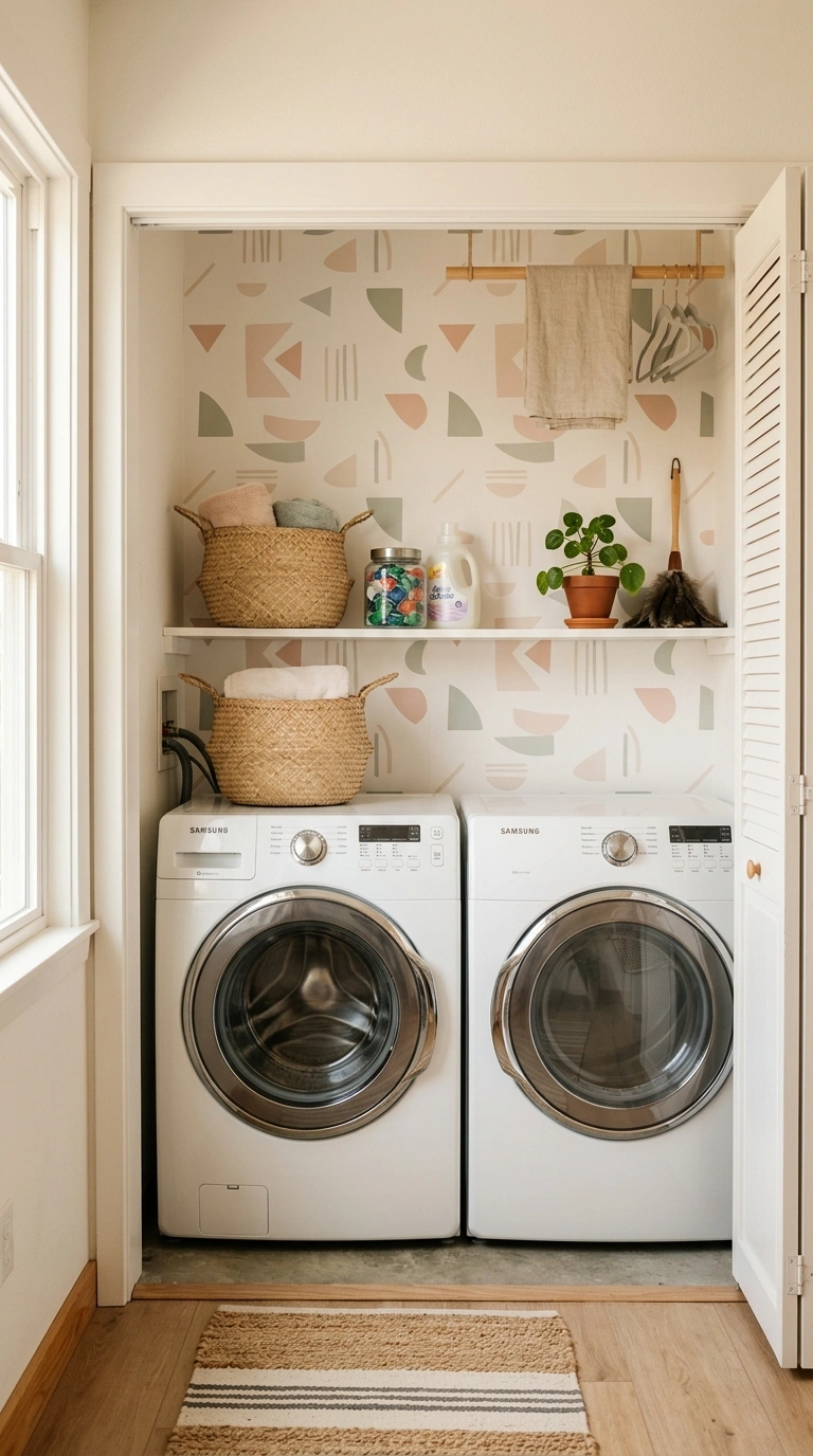 18 Inspiring Super Small Laundry Room Ideas for Apartment Renters 7 006 Peel Stick Backsplash A small laundry closet with