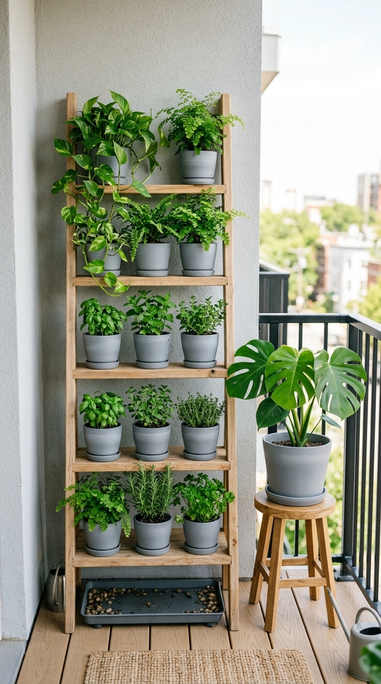 006 Vertical Plant Wall A balcony wall with a wooden l