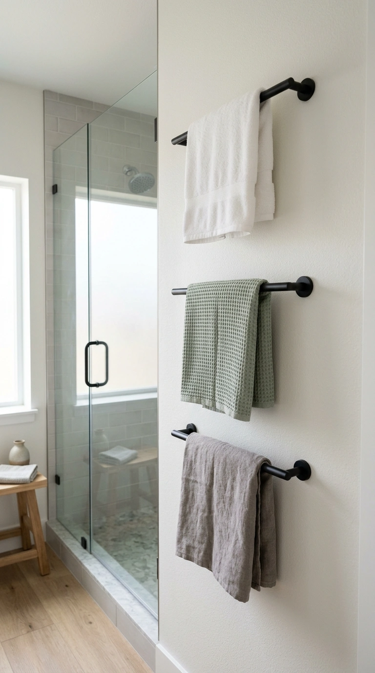 006 Vertical Rail Stack A narrow bathroom wall with th