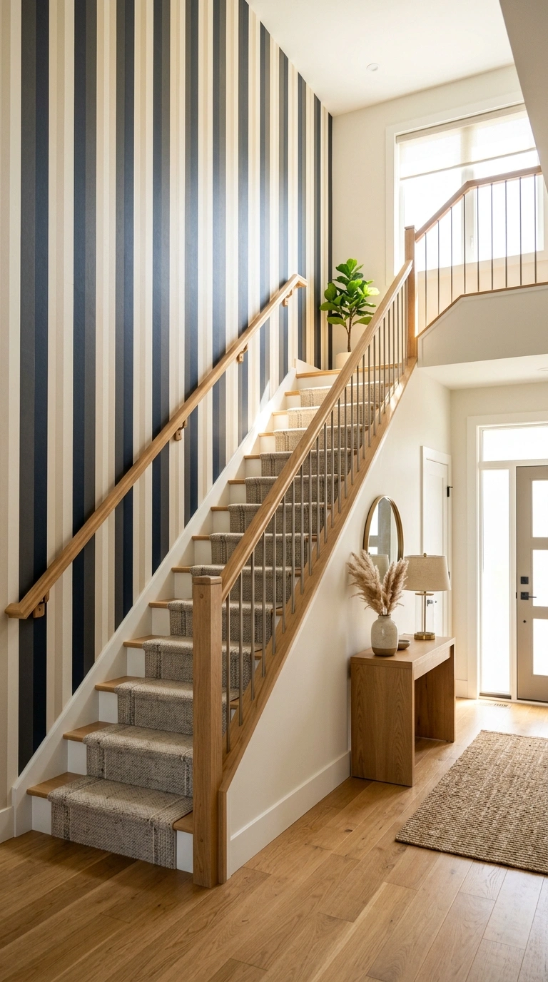 006 Wallpapered Accent Wall A staircase wall covered i
