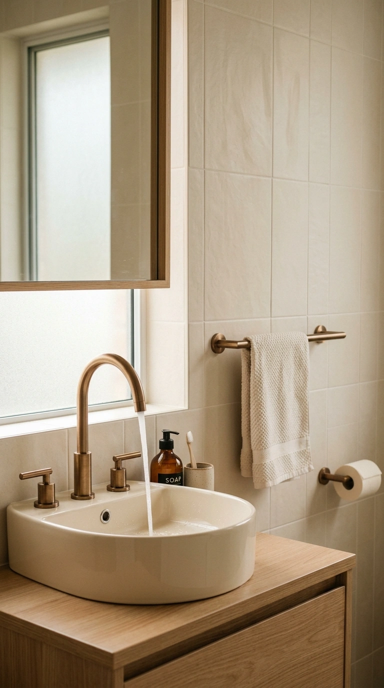 007 Bronze Faucet Finish Close shot of a brushed bronz