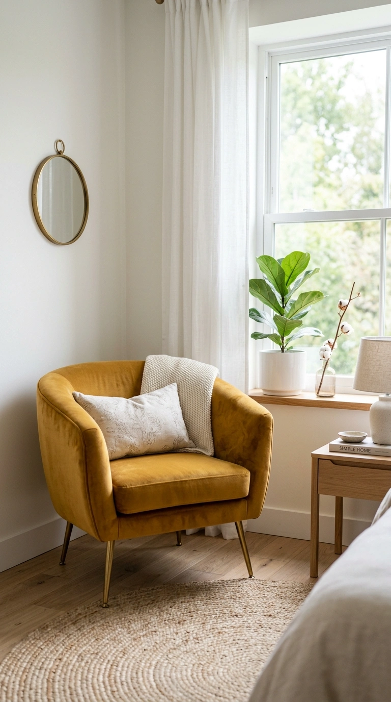 15 Modern Art Deco Home Decor Ideas for a Stylish Home 7 007 Curved Velvet Chair A bedroom corner with a curved