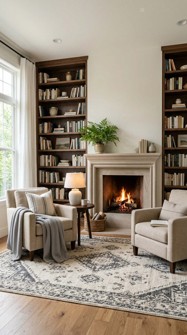 21 Small Home Library Ideas for Book Lovers 8 007 Fireplace Library Room A room with tall dark wood