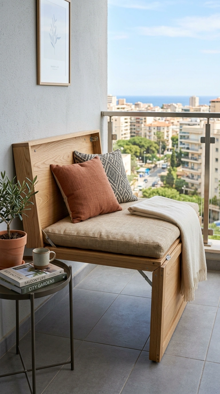 007 Folding Balcony Bench A wood framed folding bench