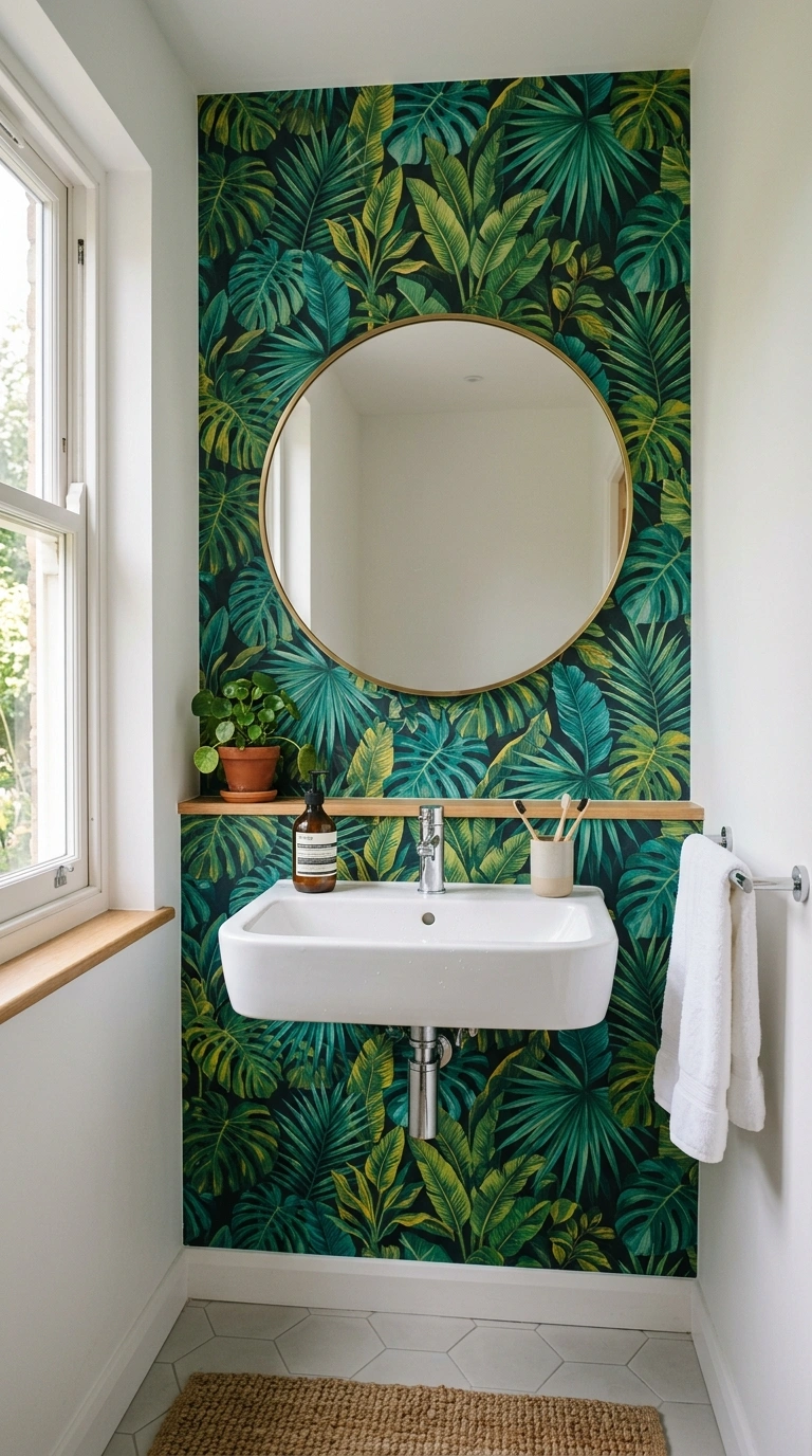007 Funky Wallpaper Accent A small bathroom with one w