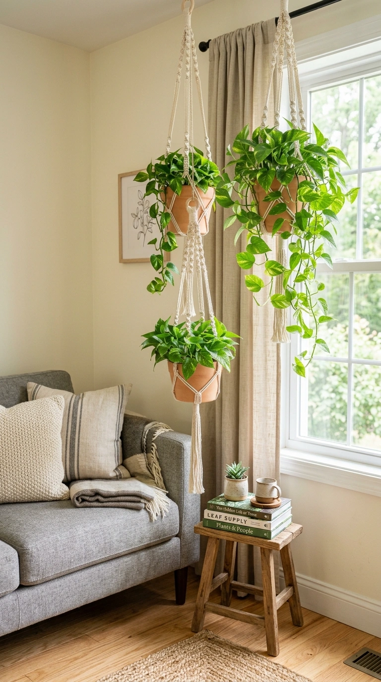 007 Hanging Plant Corner A living room corner near a g