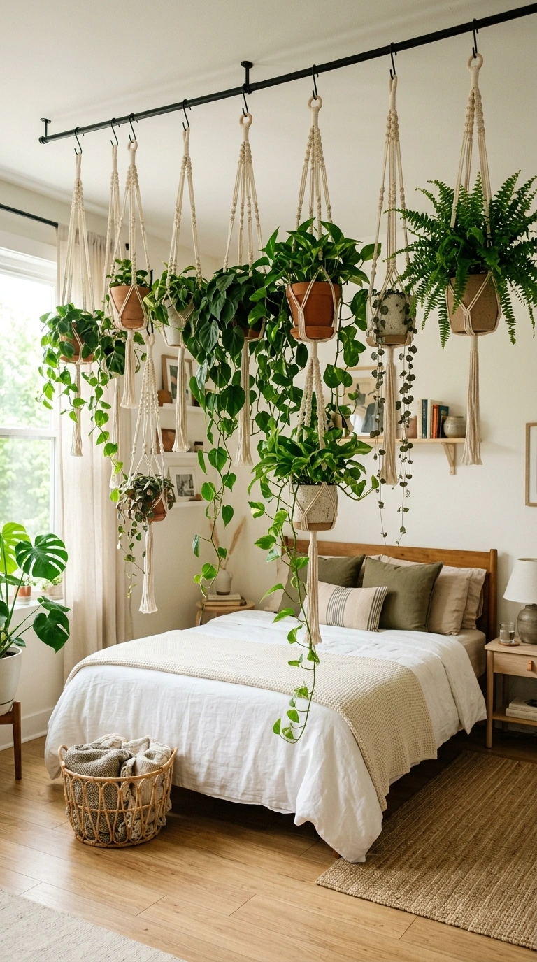 21 Smart Bedroom Divider Ideas for Stylish Studio Apartments 8 007 Hanging Plant Wall A row of trailing plants in mac