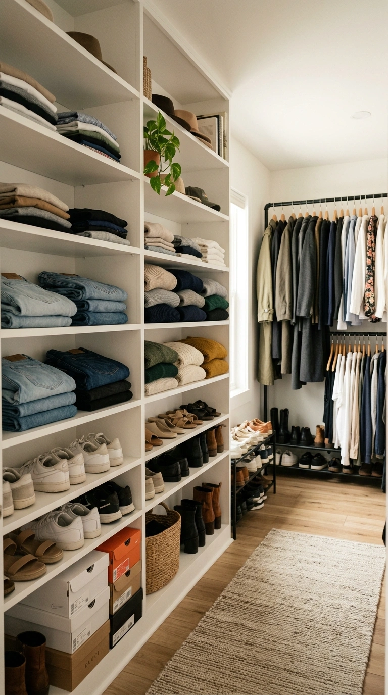007 Open Shelving Wall A closet wall lined with open w