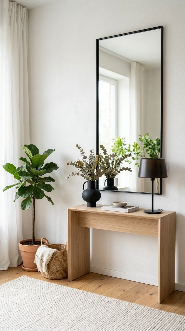 18 Jaw-Dropping Entryway Mirror Ideas You'll Love 8 007 Slim Black Frame A tall rectangular mirror with a