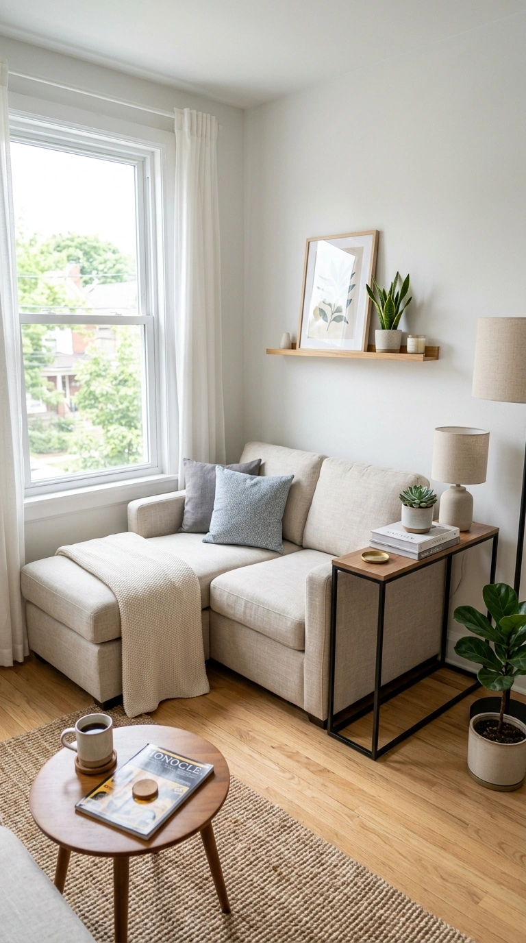 007 Small Space Chaise A small living room with a comp 1