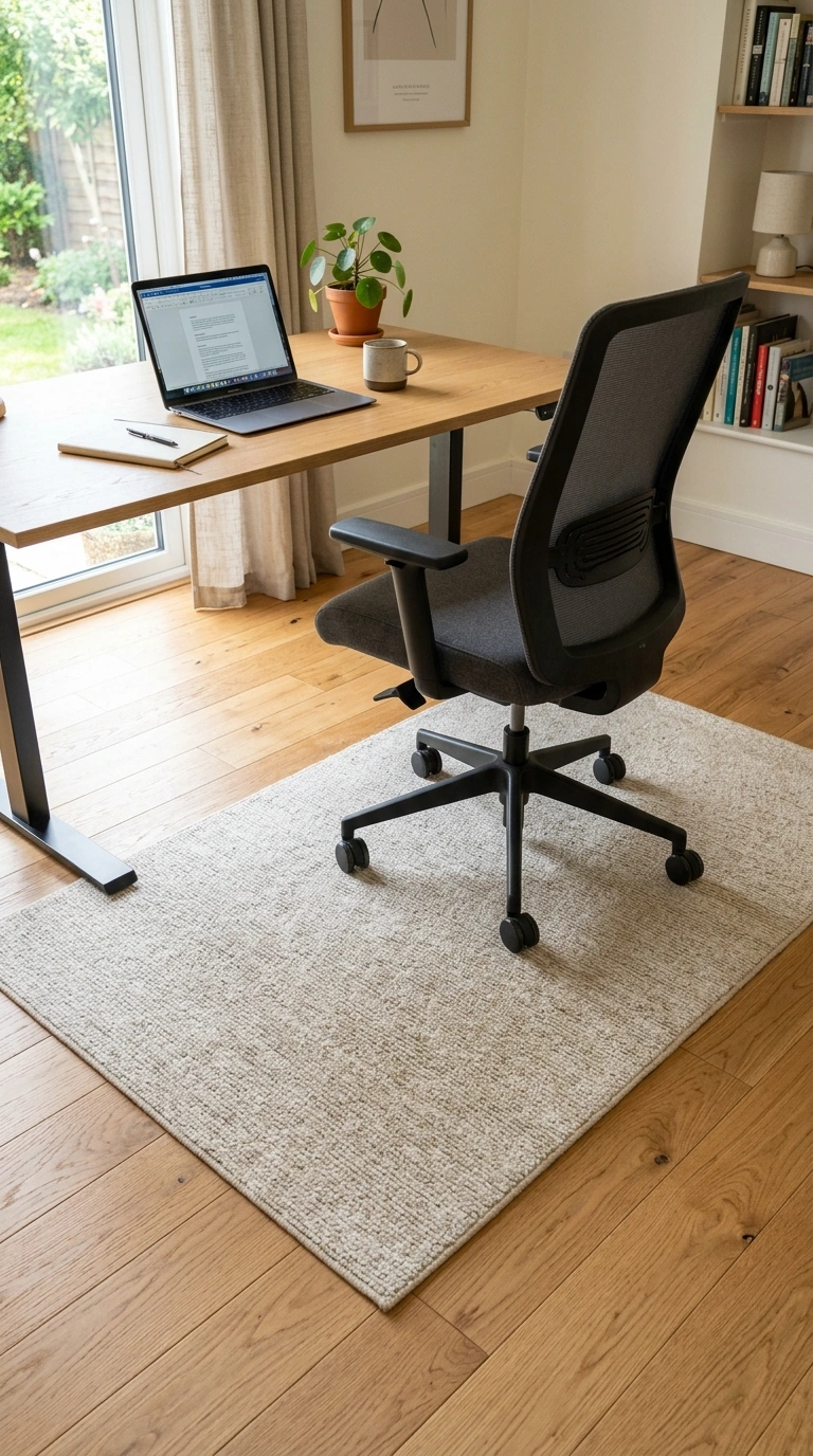 007 Soft Area Rug A neutral low pile area rug placed u