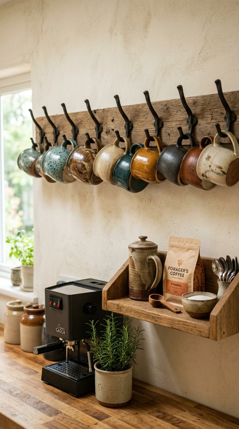 16 Gorgeous Fall Kitchen Ideas for a Warm and Cozy Home 8 007 Stoneware Mug Wall A row of mismatched stoneware m