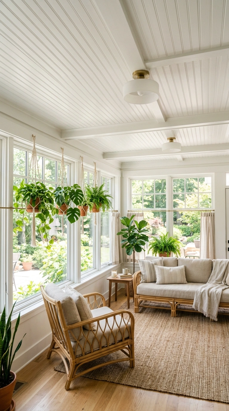 007 Sunroom Ceiling Look A bright sunroom with a crisp