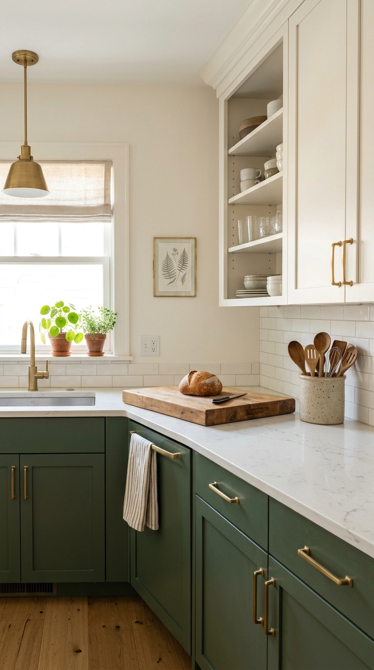 007 Two Tone Cabinets A kitchen with warm white upper
